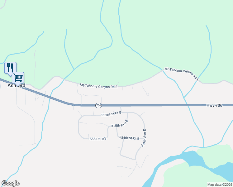 map of restaurants, bars, coffee shops, grocery stores, and more near 55010 315th Avenue in Ashford