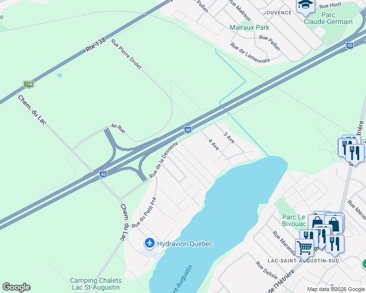 map of restaurants, bars, coffee shops, grocery stores, and more near 26 Rue des Charançons in Québec