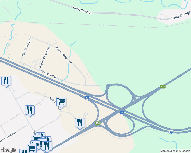 map of restaurants, bars, coffee shops, grocery stores, and more near 80 Rue de Sydney in Saint-Augustin-de-Desmaures