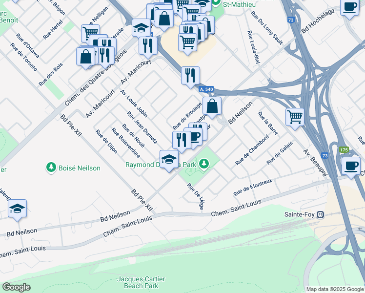 map of restaurants, bars, coffee shops, grocery stores, and more near 3382 Rue de Namur in Ville de Québec