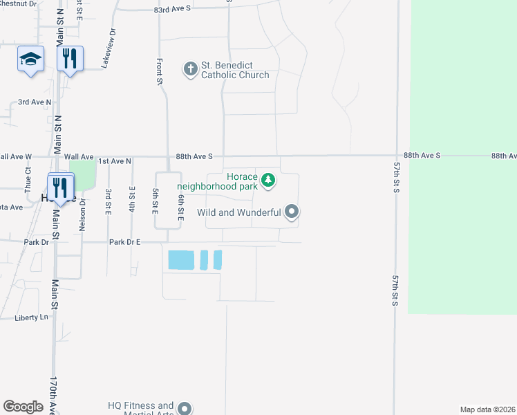 map of restaurants, bars, coffee shops, grocery stores, and more near 314 8th Avenue South in Horace