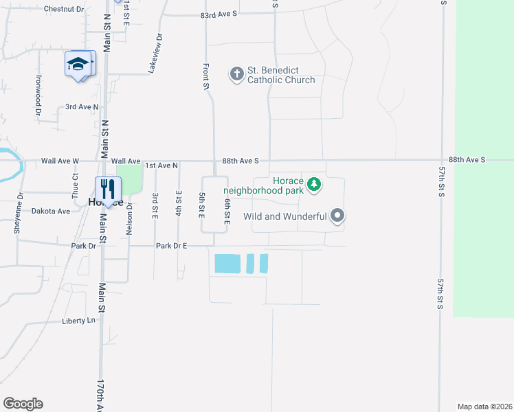 map of restaurants, bars, coffee shops, grocery stores, and more near 6450-6898 88th Avenue South in Horace