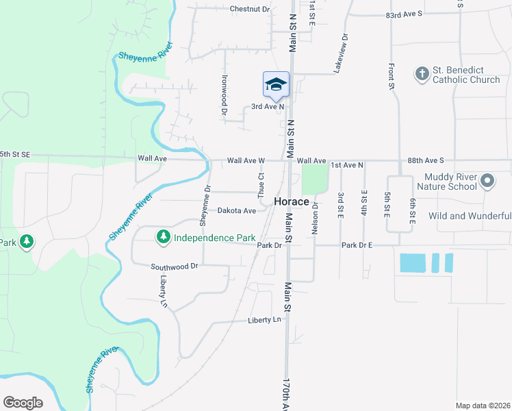 map of restaurants, bars, coffee shops, grocery stores, and more near 207 Dakota Avenue in Horace
