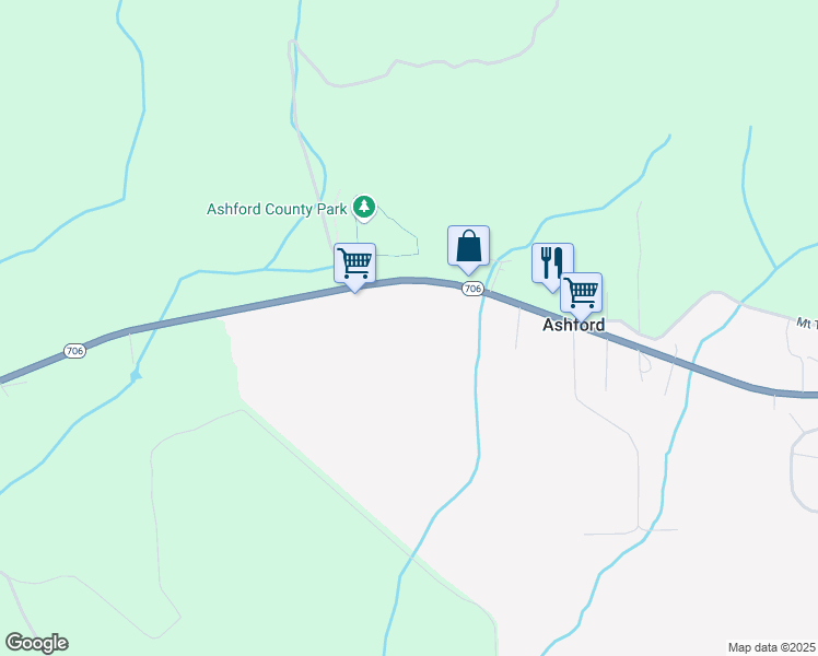 map of restaurants, bars, coffee shops, grocery stores, and more near 29906 Washington 706 in Ashford