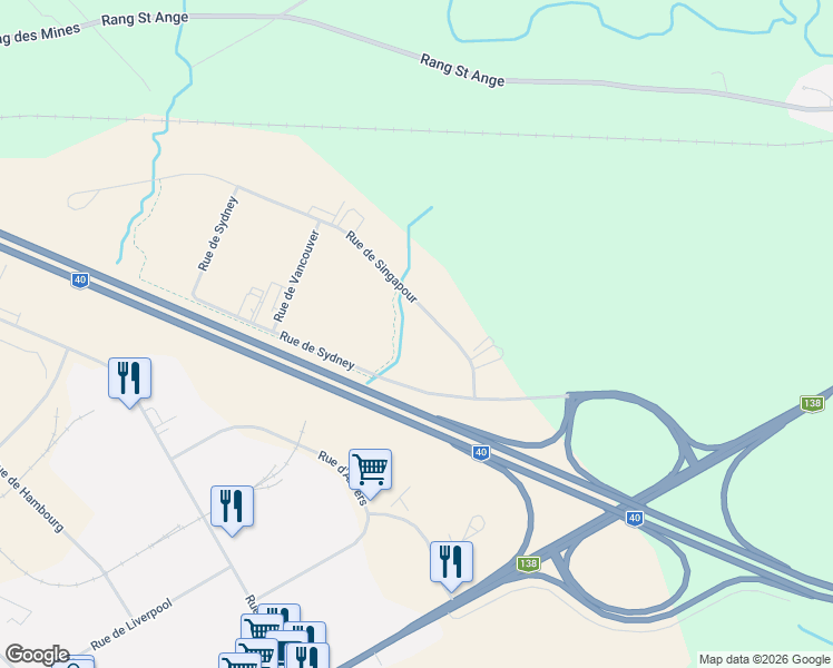 map of restaurants, bars, coffee shops, grocery stores, and more near 145 Rue de Singapour in Québec