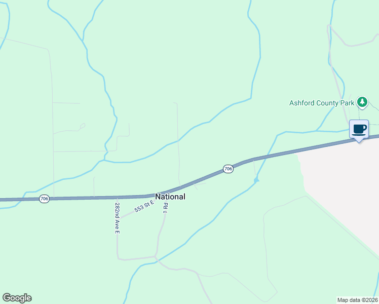 map of restaurants, bars, coffee shops, grocery stores, and more near 28605 Washington 706 in Ashford