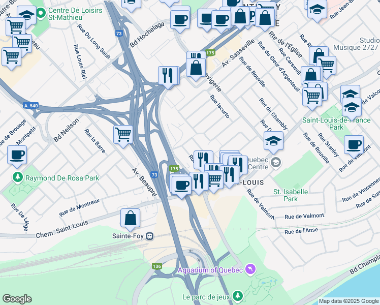 map of restaurants, bars, coffee shops, grocery stores, and more near 1255 Rue Villeray in Quebec