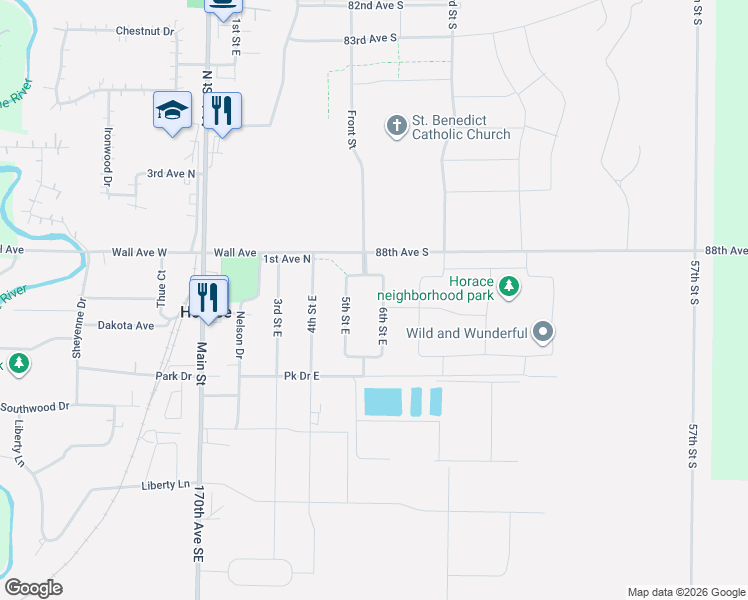 map of restaurants, bars, coffee shops, grocery stores, and more near 6450-6898 88th Avenue South in Horace