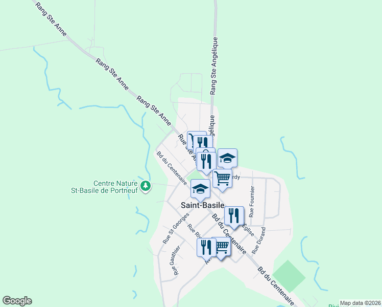 map of restaurants, bars, coffee shops, grocery stores, and more near 45 Rue Sainte Anne in Saint-Basile
