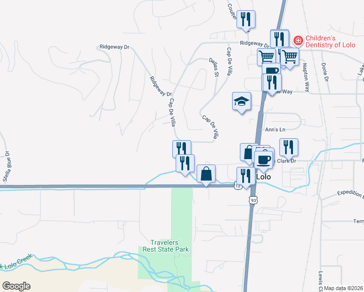 map of restaurants, bars, coffee shops, grocery stores, and more near 261 Capdevilla in Lolo