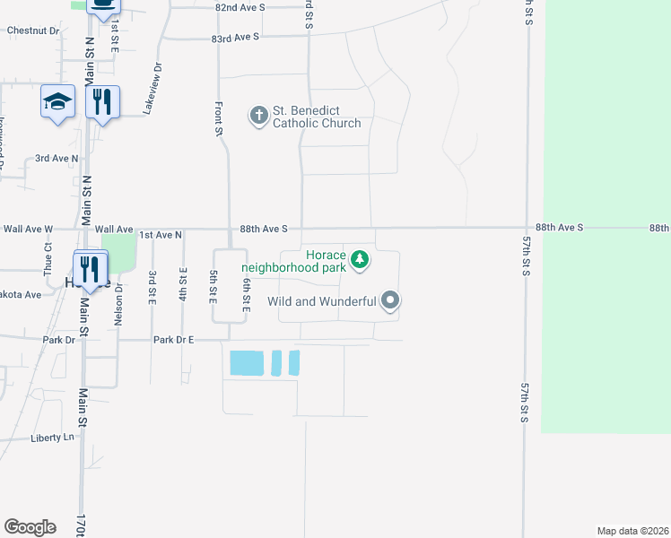 map of restaurants, bars, coffee shops, grocery stores, and more near 6450 88th Avenue South in Horace