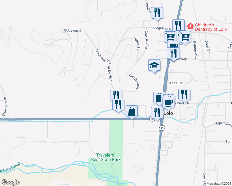 map of restaurants, bars, coffee shops, grocery stores, and more near 261 Capdevilla in Lolo