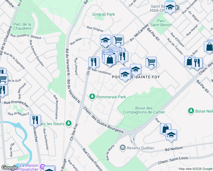 map of restaurants, bars, coffee shops, grocery stores, and more near 3786 Rue le Marié in Québec