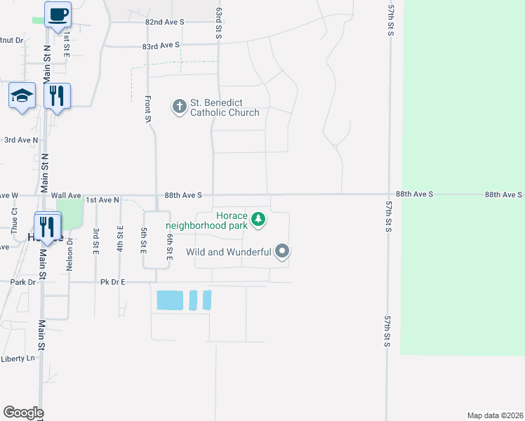 map of restaurants, bars, coffee shops, grocery stores, and more near 755 Prairie Avenue in Horace