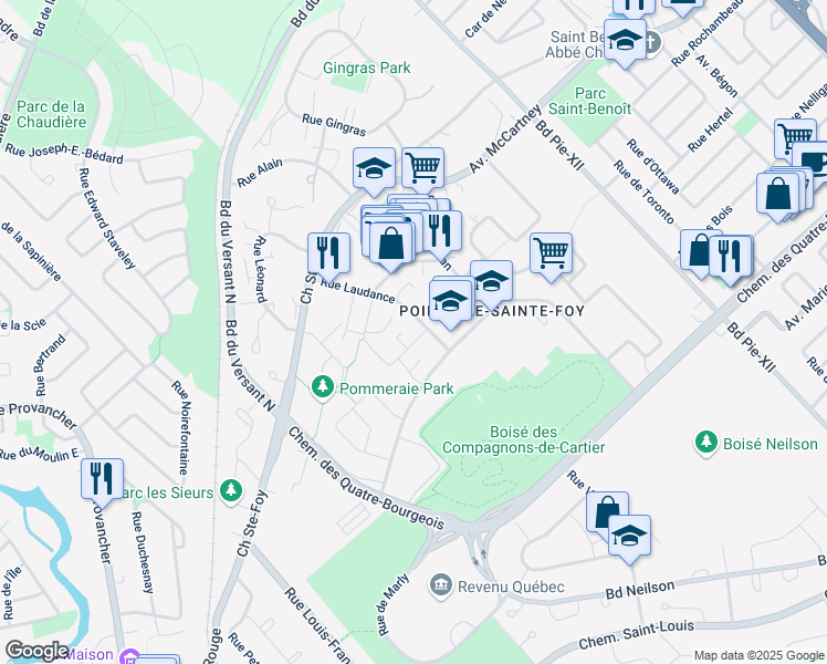 map of restaurants, bars, coffee shops, grocery stores, and more near 3799 Rue le Marié in Québec