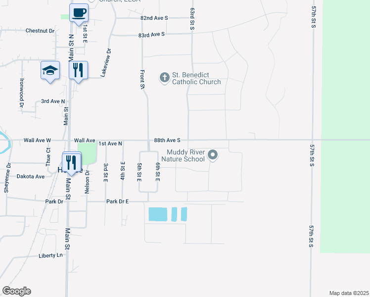 map of restaurants, bars, coffee shops, grocery stores, and more near 6450-6866 88th Avenue South in Horace