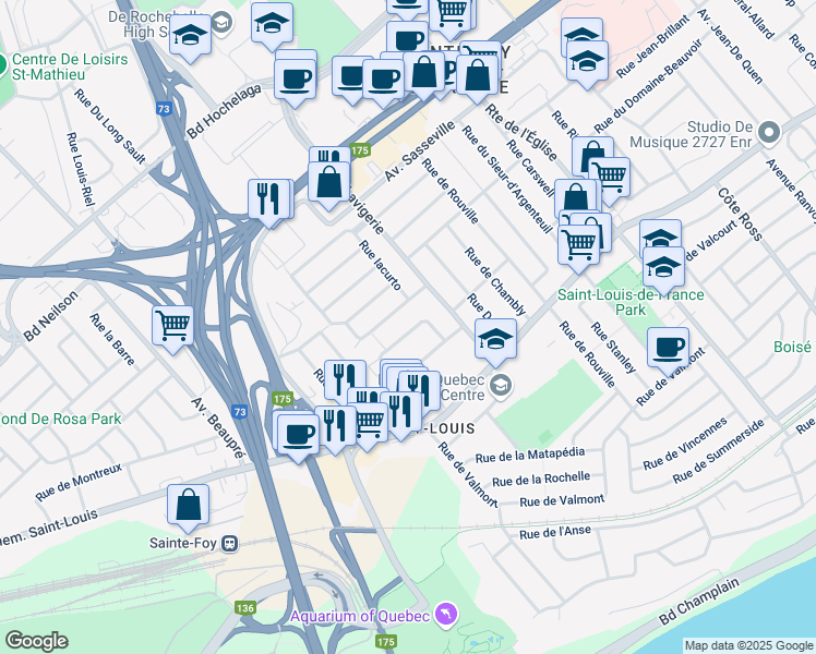 map of restaurants, bars, coffee shops, grocery stores, and more near 3034 Rue Lechasseur in Quebec