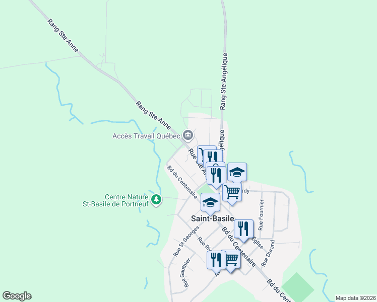 map of restaurants, bars, coffee shops, grocery stores, and more near 467 Rue Sainte Angélique in Saint-Basile