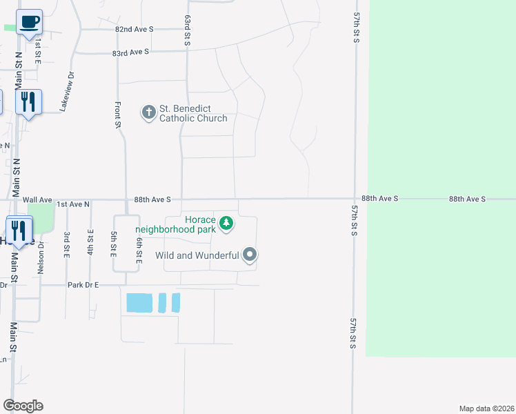 map of restaurants, bars, coffee shops, grocery stores, and more near 6003 88th Avenue South in Horace