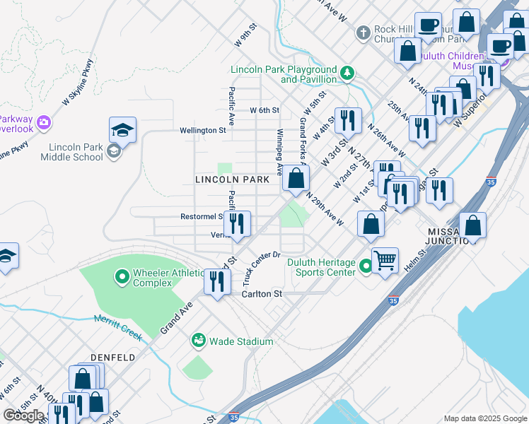 map of restaurants, bars, coffee shops, grocery stores, and more near 3017 Restormel Street in Duluth