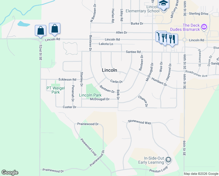 map of restaurants, bars, coffee shops, grocery stores, and more near 48-66 Benteen Drive in Lincoln