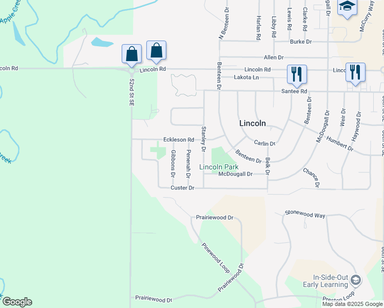 map of restaurants, bars, coffee shops, grocery stores, and more near 8 Penenah Drive in Lincoln