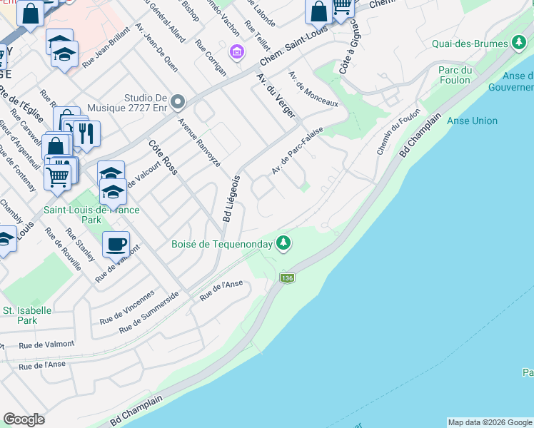 map of restaurants, bars, coffee shops, grocery stores, and more near 1639 Rue des Rocs in Québec