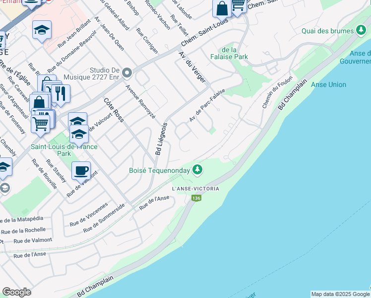 map of restaurants, bars, coffee shops, grocery stores, and more near 1639 Rue des Rocs in Québec