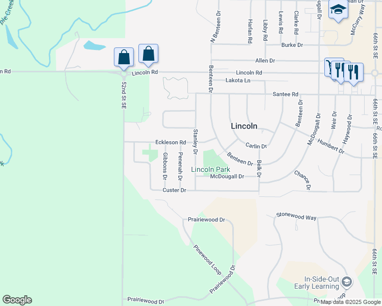 map of restaurants, bars, coffee shops, grocery stores, and more near 8 Penenah Drive in Lincoln