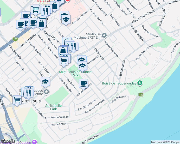 map of restaurants, bars, coffee shops, grocery stores, and more near 1606 Rue Mon-Repos in Québec