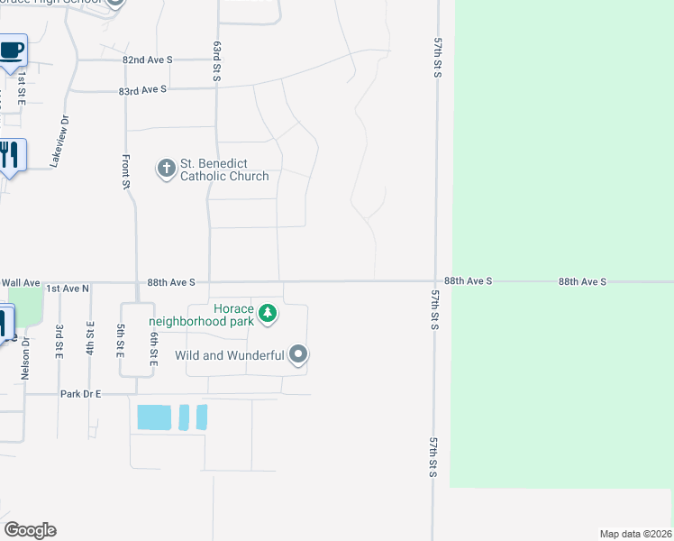 map of restaurants, bars, coffee shops, grocery stores, and more near 6003 88th Avenue South in Horace