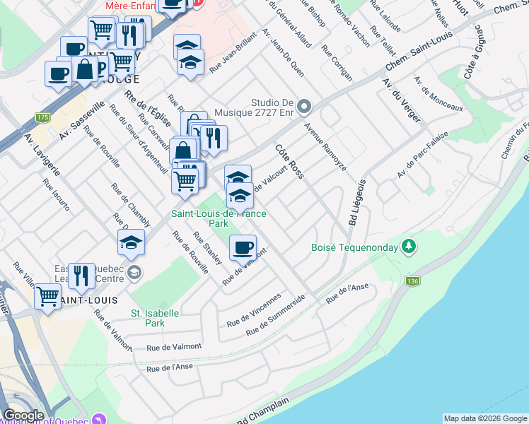 map of restaurants, bars, coffee shops, grocery stores, and more near 1606 Rue Mon-Repos in Québec