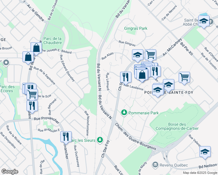 map of restaurants, bars, coffee shops, grocery stores, and more near 690 Rue Léonard in Québec