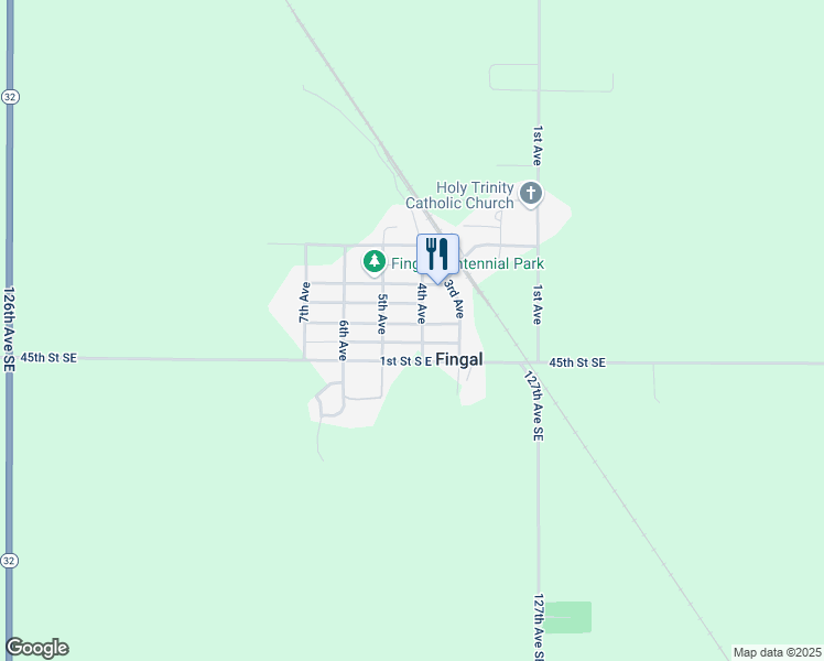 map of restaurants, bars, coffee shops, grocery stores, and more near 403 2nd Street Southeast in Fingal