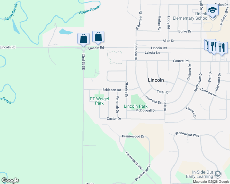 map of restaurants, bars, coffee shops, grocery stores, and more near 8 Penenah Drive in Lincoln
