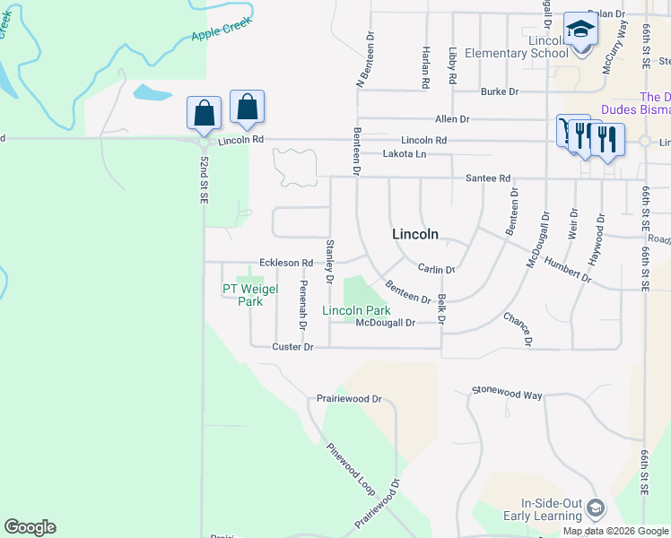 map of restaurants, bars, coffee shops, grocery stores, and more near 2 Stanley Drive in Lincoln