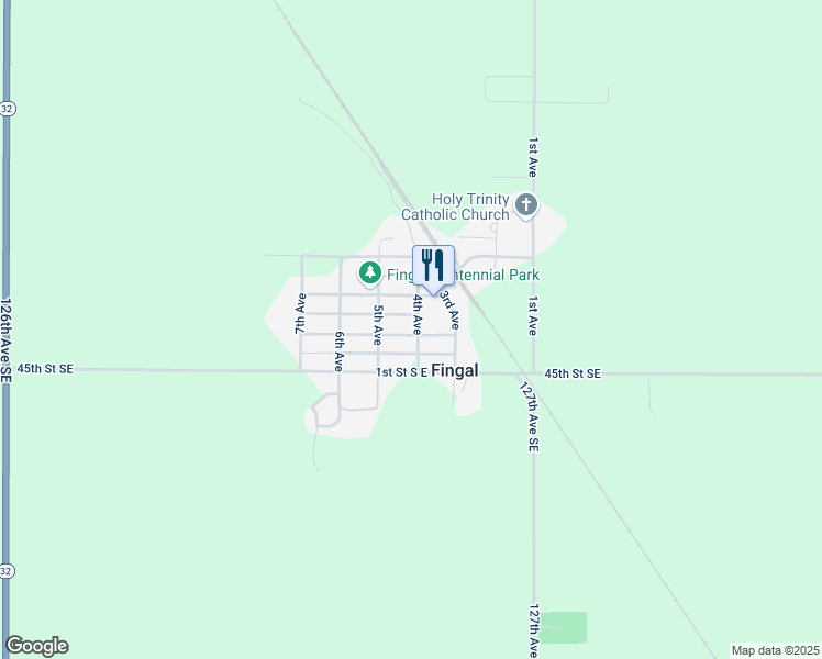 map of restaurants, bars, coffee shops, grocery stores, and more near 403 2nd Street Southeast in Fingal