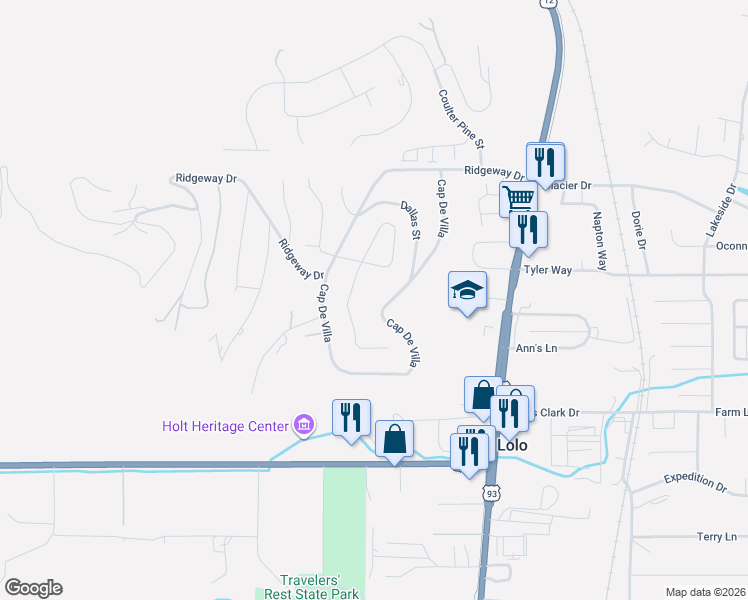 map of restaurants, bars, coffee shops, grocery stores, and more near 372 Capdevilla in Lolo