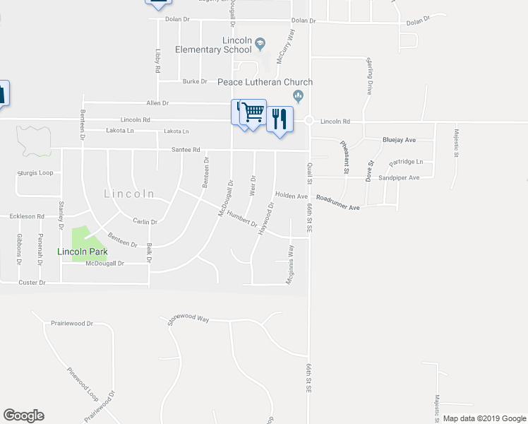map of restaurants, bars, coffee shops, grocery stores, and more near 74 Haywood Drive in Lincoln