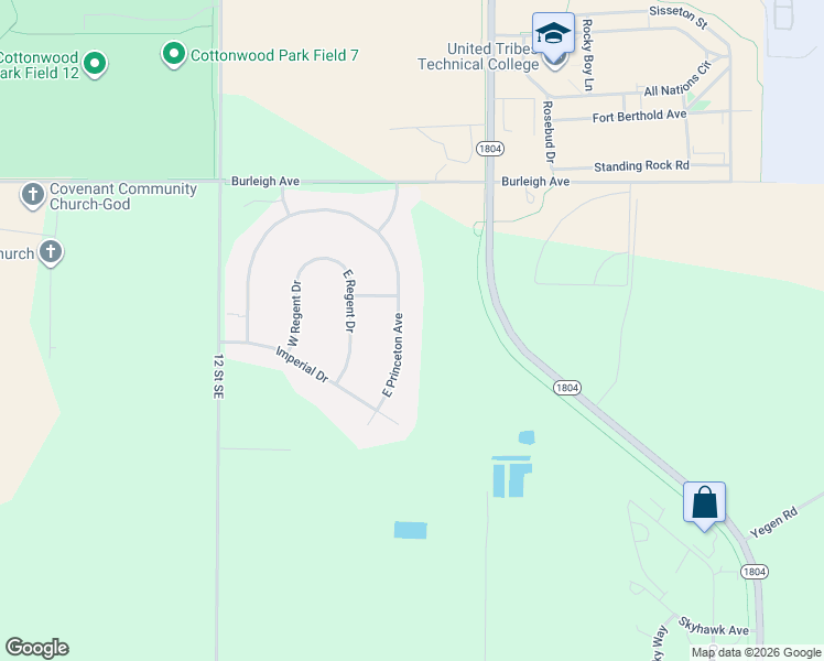 map of restaurants, bars, coffee shops, grocery stores, and more near 3706-3898 East Princeton Drive in Bismarck