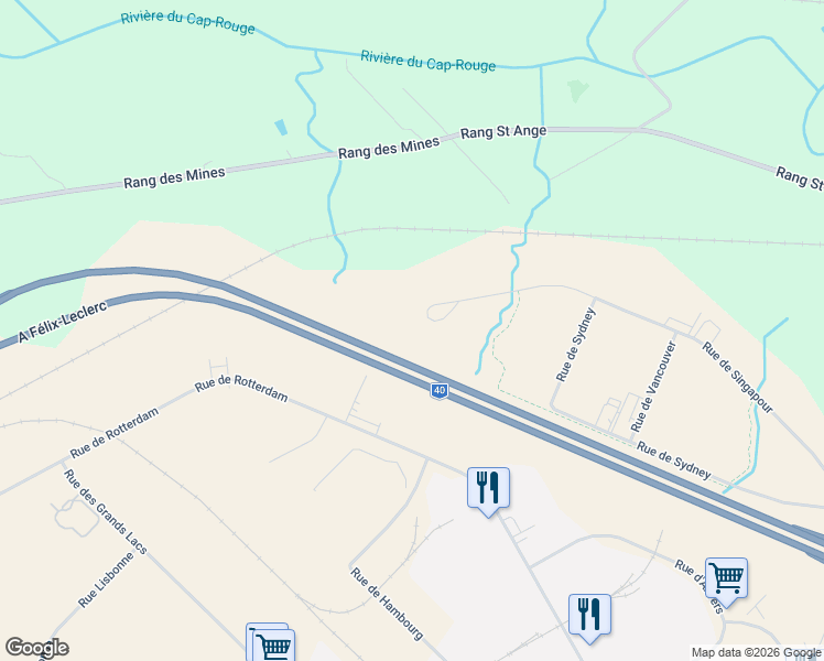 map of restaurants, bars, coffee shops, grocery stores, and more near 265 Rue de Singapour in Saint-Augustin-de-Desmaures