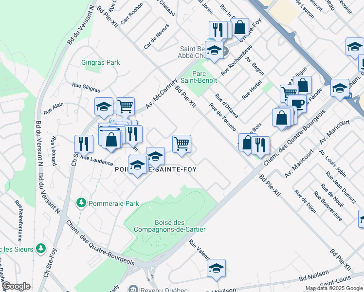 map of restaurants, bars, coffee shops, grocery stores, and more near 841 Rue Trémoy in Québec