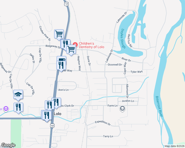 map of restaurants, bars, coffee shops, grocery stores, and more near 200-204 Tyler Way in Lolo