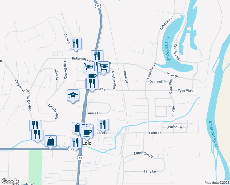 map of restaurants, bars, coffee shops, grocery stores, and more near 113 Tyler Way in Lolo