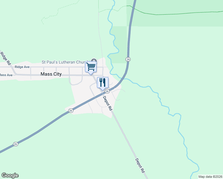 map of restaurants, bars, coffee shops, grocery stores, and more near 1328 Highway 26 in Mass City