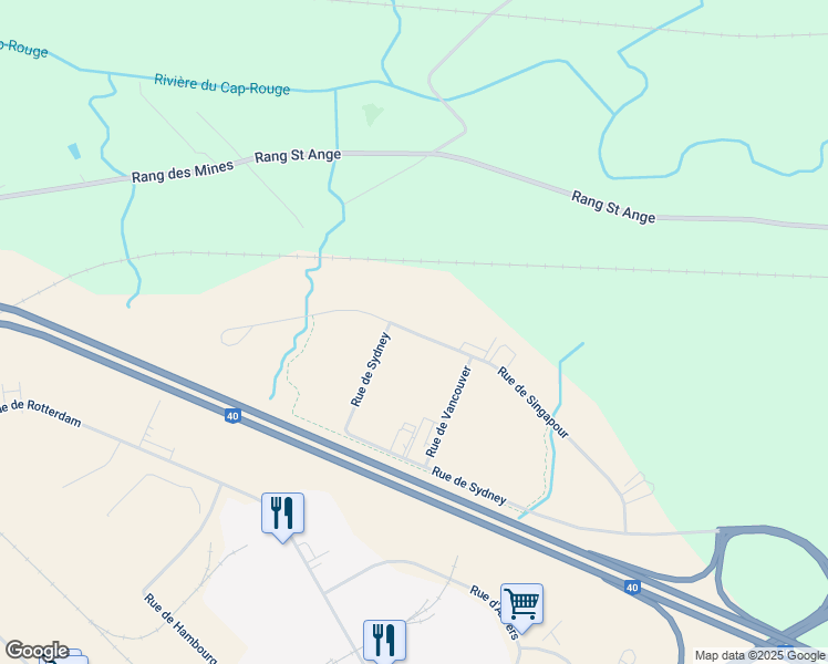 map of restaurants, bars, coffee shops, grocery stores, and more near Rue de Singapour in Québec