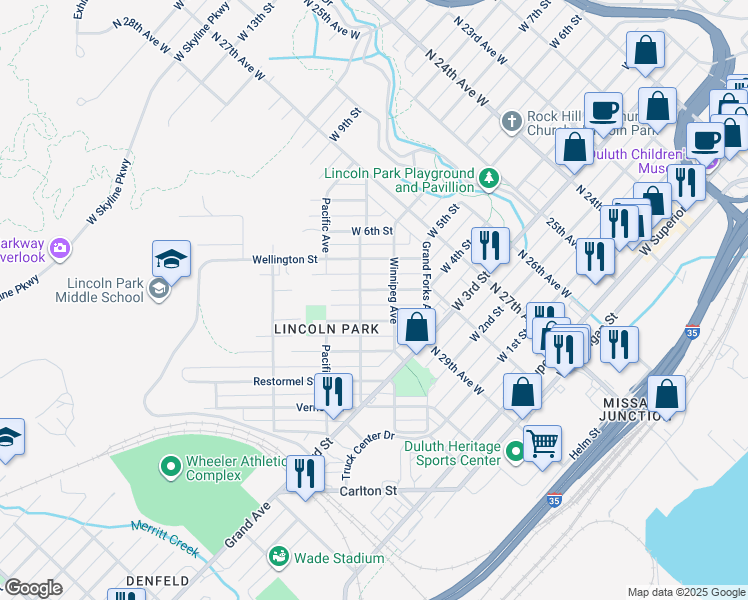 map of restaurants, bars, coffee shops, grocery stores, and more near 2856 Wicklow Street in Duluth