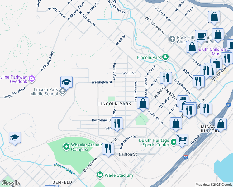 map of restaurants, bars, coffee shops, grocery stores, and more near 2924 Wicklow Street in Duluth