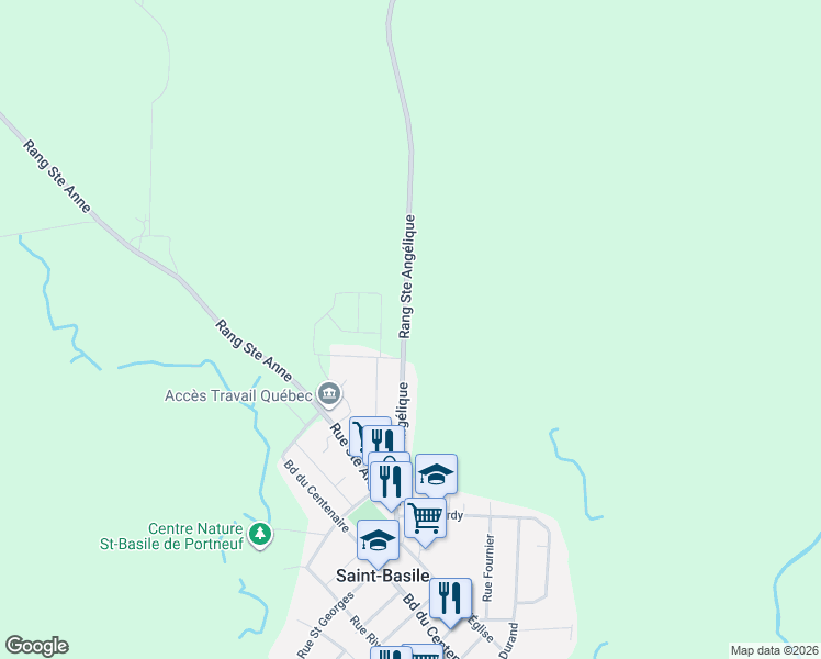 map of restaurants, bars, coffee shops, grocery stores, and more near 467 Rue Sainte Angélique in Saint-Basile