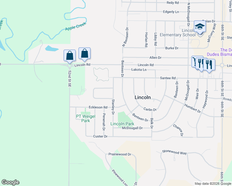 map of restaurants, bars, coffee shops, grocery stores, and more near 60-68 N Stanley Rd in Lincoln